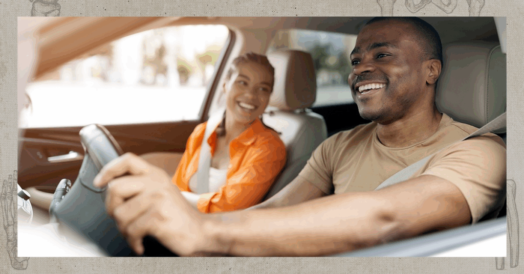 Driving in the car with friends and family